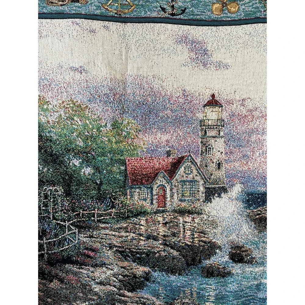 Thomas Kinkade Painter of Light Lighthouse Tapestry Throw Blanket Made in USA
